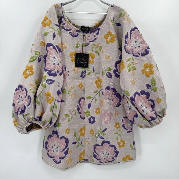 Arianne Elmy Jacquard White and Purple Floral Slim Fit Good Luck Dress sz XL NWT - Picture 1 of 7